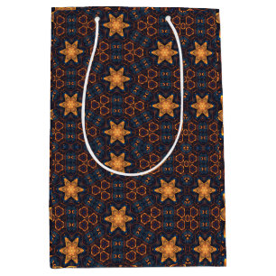 Cute Gold Flower Stars Blue black  Medium Gift Bag