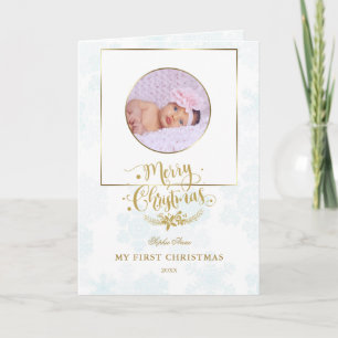 Cute Gold Frame My First Christmas Baby Photo Card