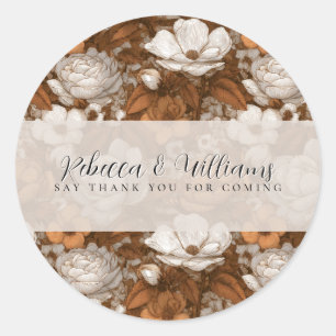 Cute Gold Gardenias Flower Retro Wedding Classic Round Sticker