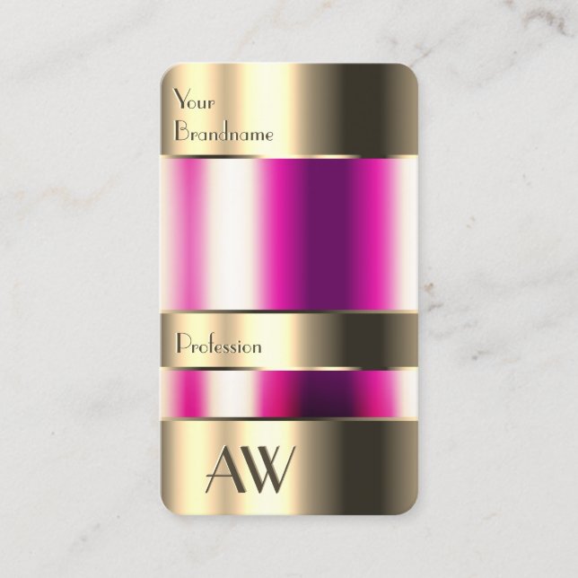 Cute Gold Glass Can Girly Pink Fluids and Monogram Business Card (Front)