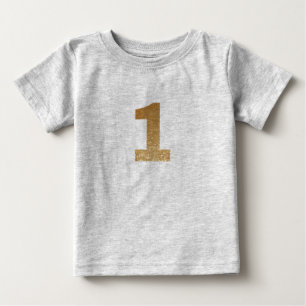 Cute Gold Glitter 1st Birthday  Baby T-Shirt