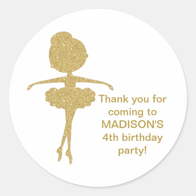 Cute Gold Glitter Ballerina Birthday Stickers (Front)