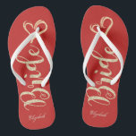 Cute Gold Glitter Bride,Heart ,Red -Personalised Flip Flops<br><div class="desc">Cute gold glittery bride and heart on red background  with your name. Select the costume button to change the fonts style, colour and size.Any girl would love to have this elegant and stylish design .</div>