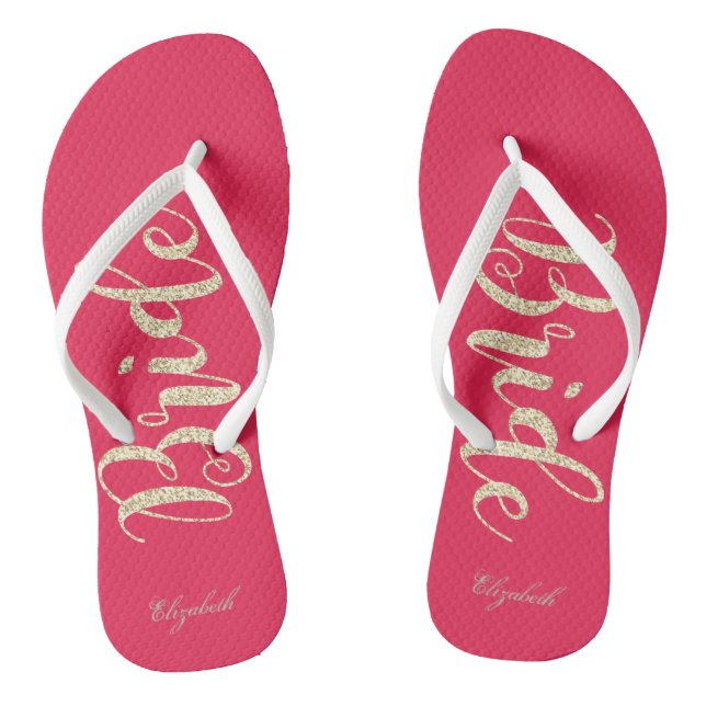Cute Gold Glitter Bride -Personalised Flip Flops (Footbed)