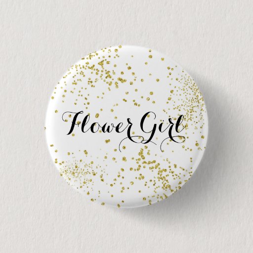 Image of Cute Gold Glitter Flower Girl Button