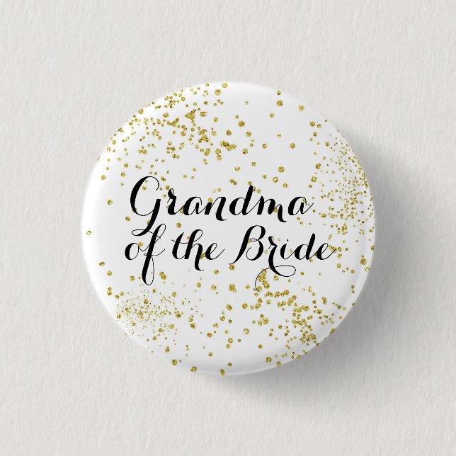Cute Gold Glitter Grandma of the Bride Button (Front)