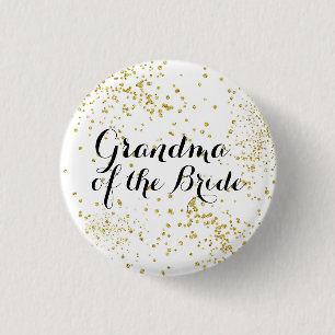 Cute Gold Glitter Grandma of the Bride Button