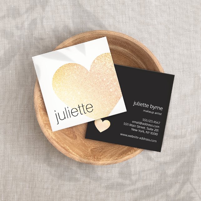 Cute Gold  Glitter Heart Beauty Salon Square  Business Card (Creator Uploaded)