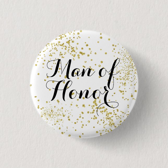 Cute Gold Glitter Man of Honour 3 Cm Round Badge (Front)
