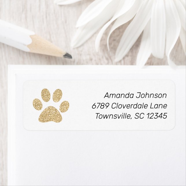 Cute Gold Glitter Paw Print Return Address (Insitu)
