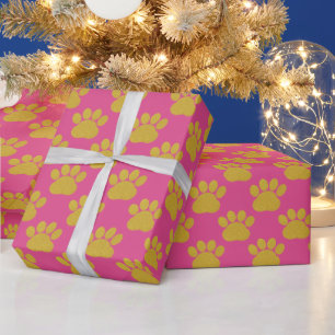 Cute Gold Glitter Paw Prints Pet Lovers Pink  Wrapping Paper