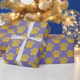 Cute Gold Glitter Paw Prints Pet Lovers purple Wrapping Paper