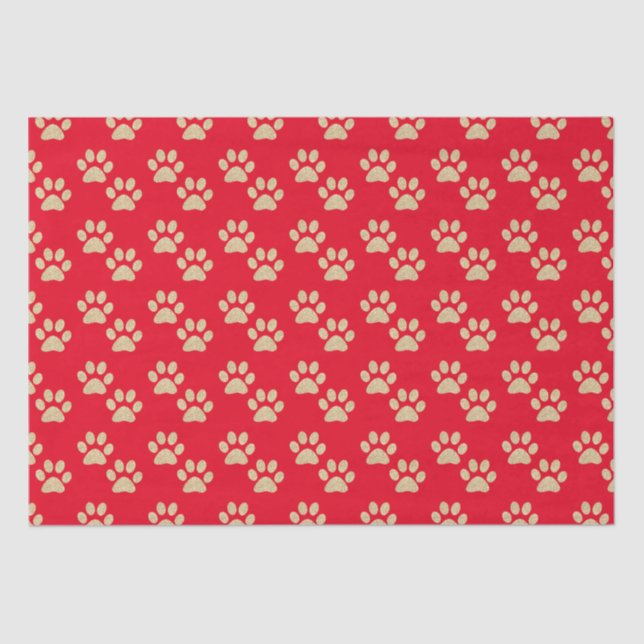 Cute Gold Glitter Paw Prints Pet Lovers Red Tissue Paper (Front)