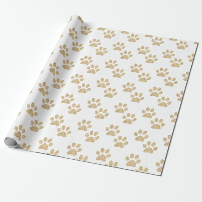 Cute Gold Glitter Paw Prints Pet Lovers Wrapping Paper (Unrolled)