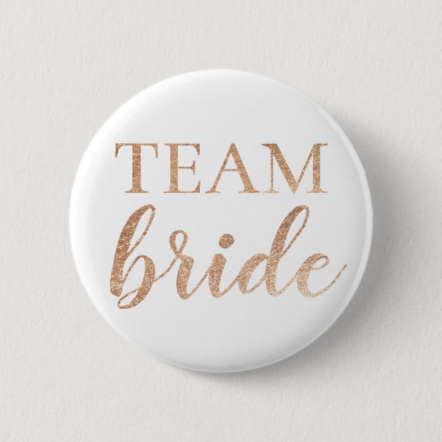 Cute Gold Glitter Team Bride Badge Button (Front)
