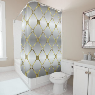 Cute Gold Gray And White Geometric Pattern Shower Curtain