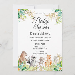 Cute Gold Green Brown Floral Animal Baby Shower In Invitation