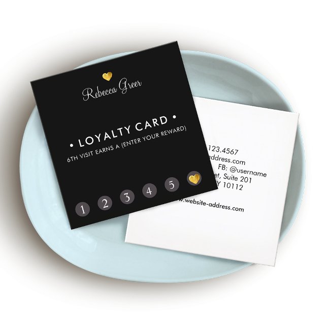 Cute Gold Heart 6 Punch Customer Loyalty Square Card (Creator Uploaded)