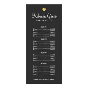 Cute Gold Heart Black Beauty Salon Price List Menu