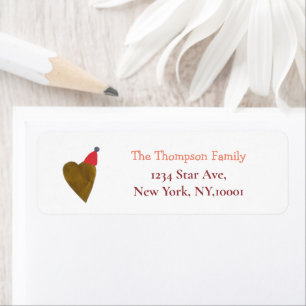 cute gold heart Christmas hat return address Label