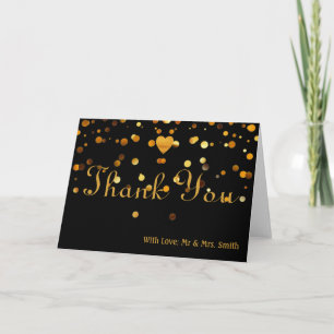 Cute Gold Heart Glitter Faux Foil Thank You Card