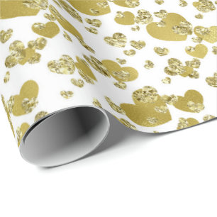 Cute gold hearts faux diamond tiled pattern wrapping paper