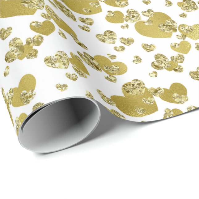 Cute gold hearts faux diamond tiled pattern  wrapping paper (Roll Corner)