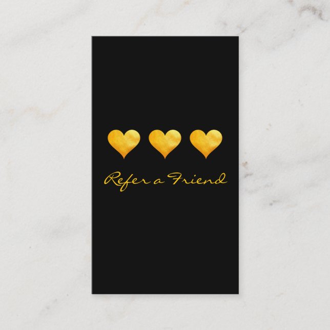 Cute Gold Hearts Refer a Friend Referral Card (Front)