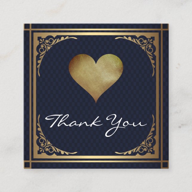Cute Gold Hearts Thank You | Gold Ornate Border Discount Card (Front)