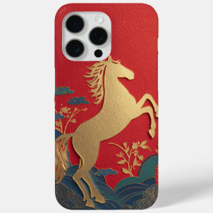 Cute Gold Horse Japanese Red elephant stylish  iPhone 15 Pro Max Case