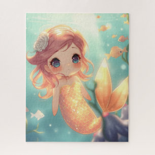 Cute gold mermaid in underwater world jigsaw puzzle