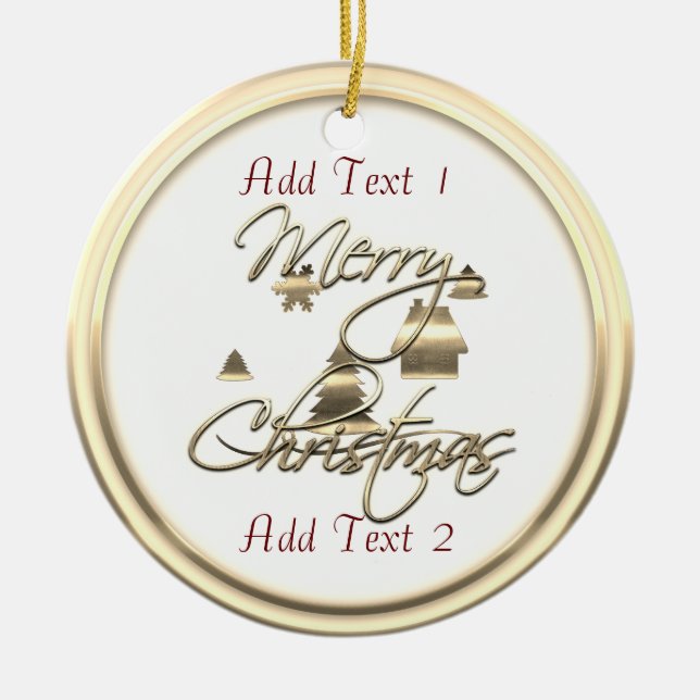 Cute Gold Merry Christmas Add Text Ornament (Front)