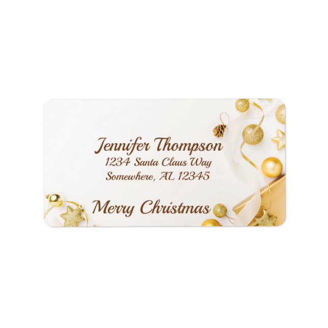 Cute Gold Merry Christmas Address Label (Front)