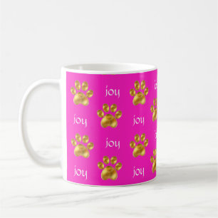 Cute gold paws & calligraphy on magenta pink coffee mug
