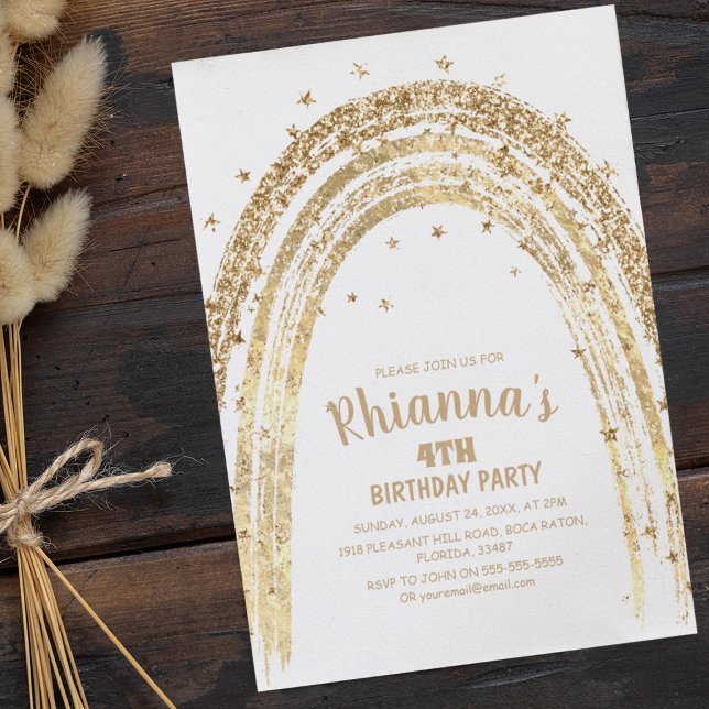 Cute Gold Rainbow Birthday Party Invitation (Creator Uploaded)