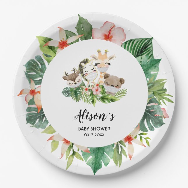 Cute Gold Safari Friends | Baby Shower Paper Plate (Front)