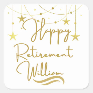 Cute gold Script Happy Retirement Square Sticker