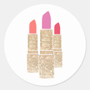 Cute Gold Sequin Lipstick Makeup Artist Beauty Classic Round Sticker