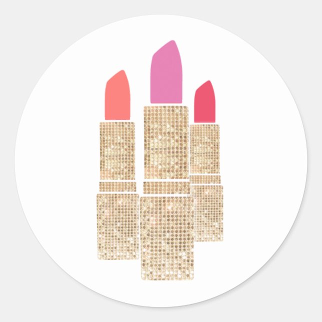 Cute Gold Sequin Lipstick Makeup Artist Beauty Classic Round Sticker (Front)