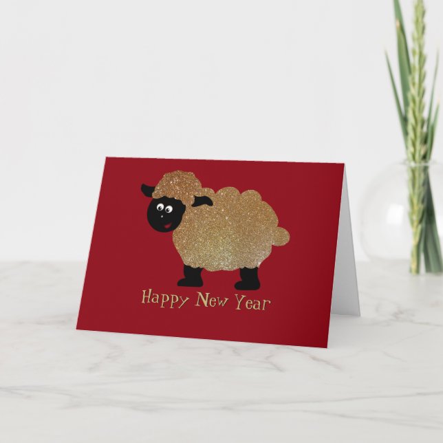 Cute Gold Sheep Children Chinese New Year Card (Front)