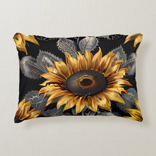 Cute Gold & Silver Sunflower Decorative Cushion (Front)