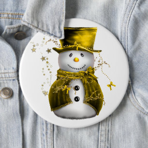 Cute Gold Snowman Christmas Button
