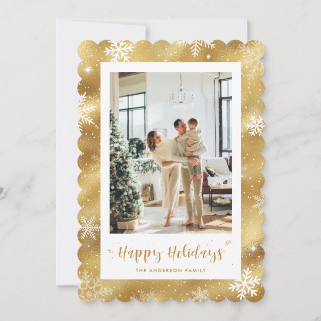 Cute Gold Snowy Photo Holiday (Front)