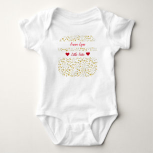 Cute Gold Stars Little Sister Personalise Name Baby Bodysuit