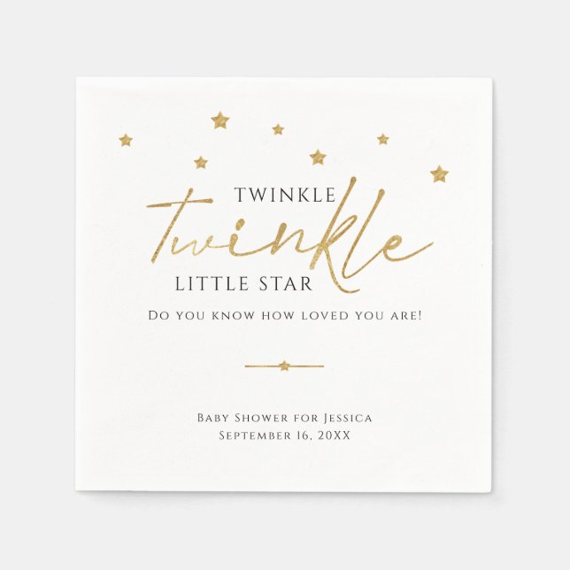 Cute Gold Stars Twinkle Twinkle Baby Shower Napkin (Front)