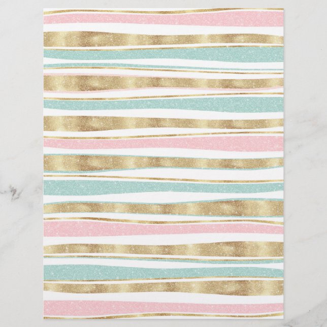 Cute Gold Stripes Doodles Pink Design Custom Letterhead (Front)