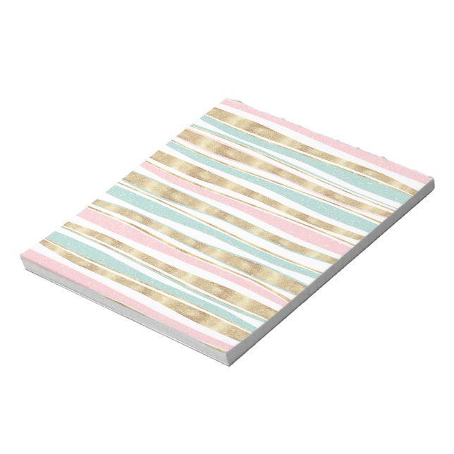 Cute Gold Stripes Doodles Pink Design Notepad (Rotated)