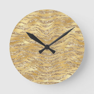 Cute Gold Tiger Skin Print Pattern Animal Lover Round Clock