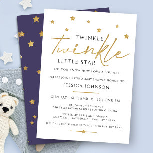 Cute Gold Twinkle Twinkle Little Star Baby Shower Invitation
