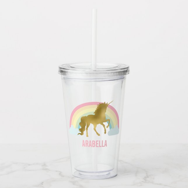 Cute Gold Unicorn Acrylic Tumbler (Front)